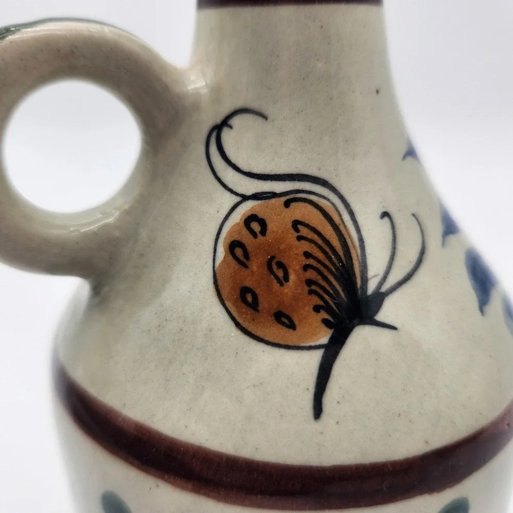 Vintage‎ Tonala Mexico Hand Made Hand Painted Ceramic Jug Folk Art Floral Design